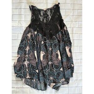 Free People Intimately Count Me In Trapeze Mini Dress Black Combo Medium